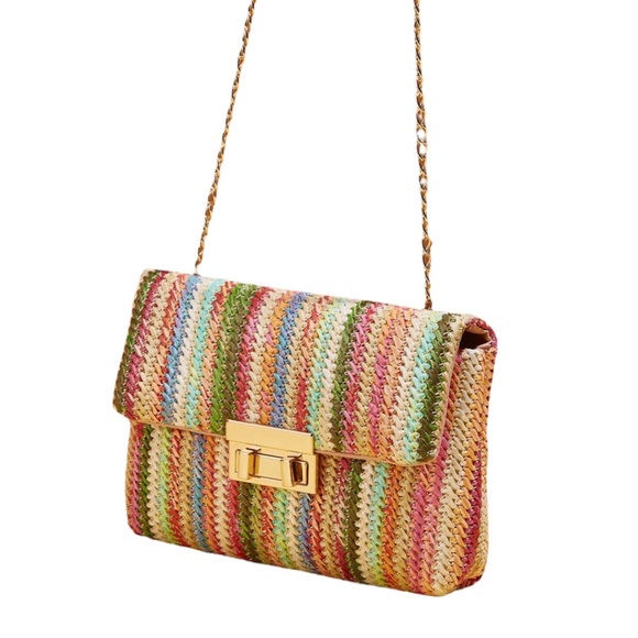 ๐ Boho Multi Stripe Crossbody Straw Bag - Picture 4 of 4